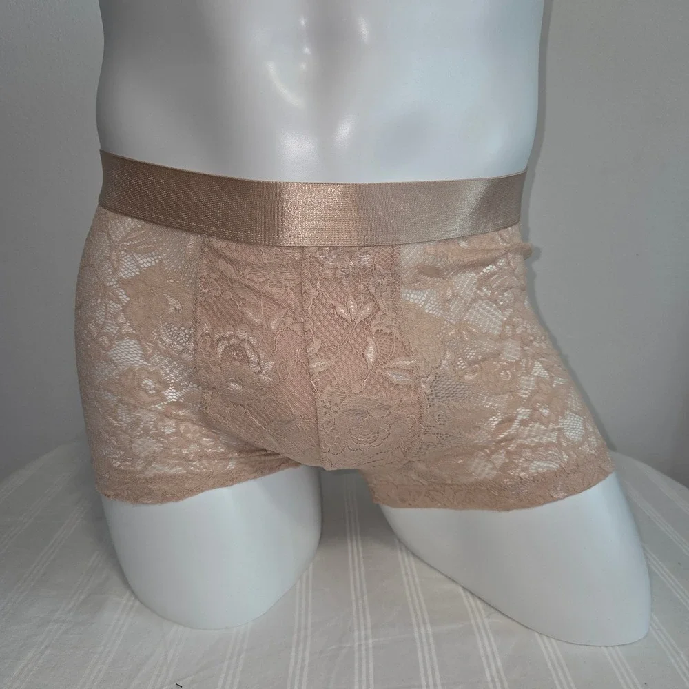 Cosabella‎ Never Say Never Mens Lace Boxer Brief Nude Rose Tan Floral Underwear